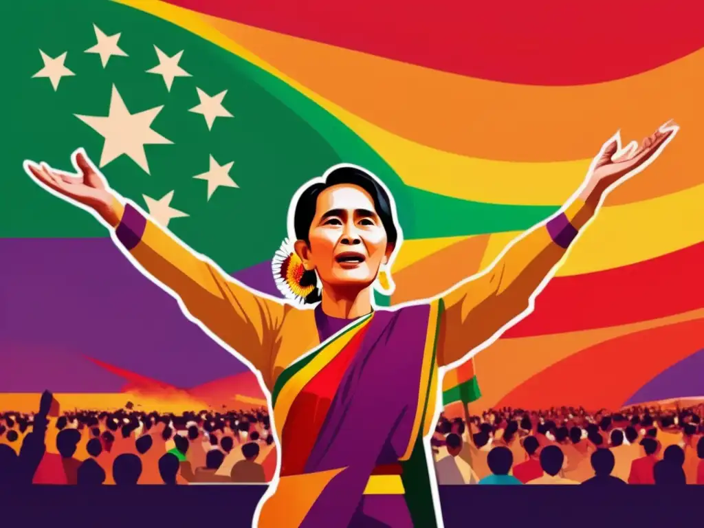 Aung San Suu Kyi lucha por la identidad y la democracia en Myanmar, entregando un poderoso discurso en medio de una multitud diversa y esperanzada
