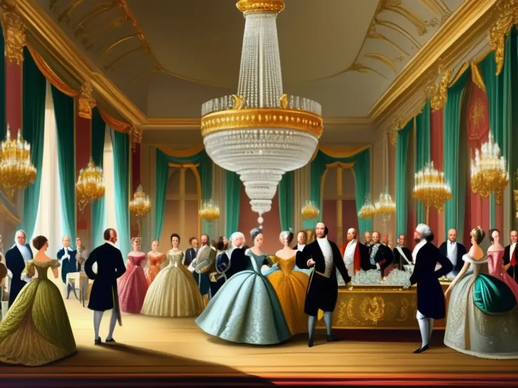 En el lujoso salón de baile, Grandes Duques y Duquesas de Rusia disfrutan de una elegante velada llena de sofisticación y grandiosidad