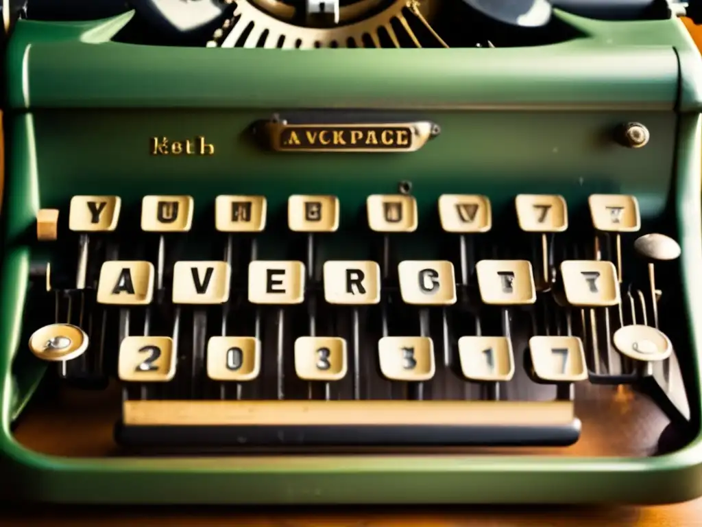 Con una luz suave, una máquina de escribir vintage muestra señales de desgaste por el uso