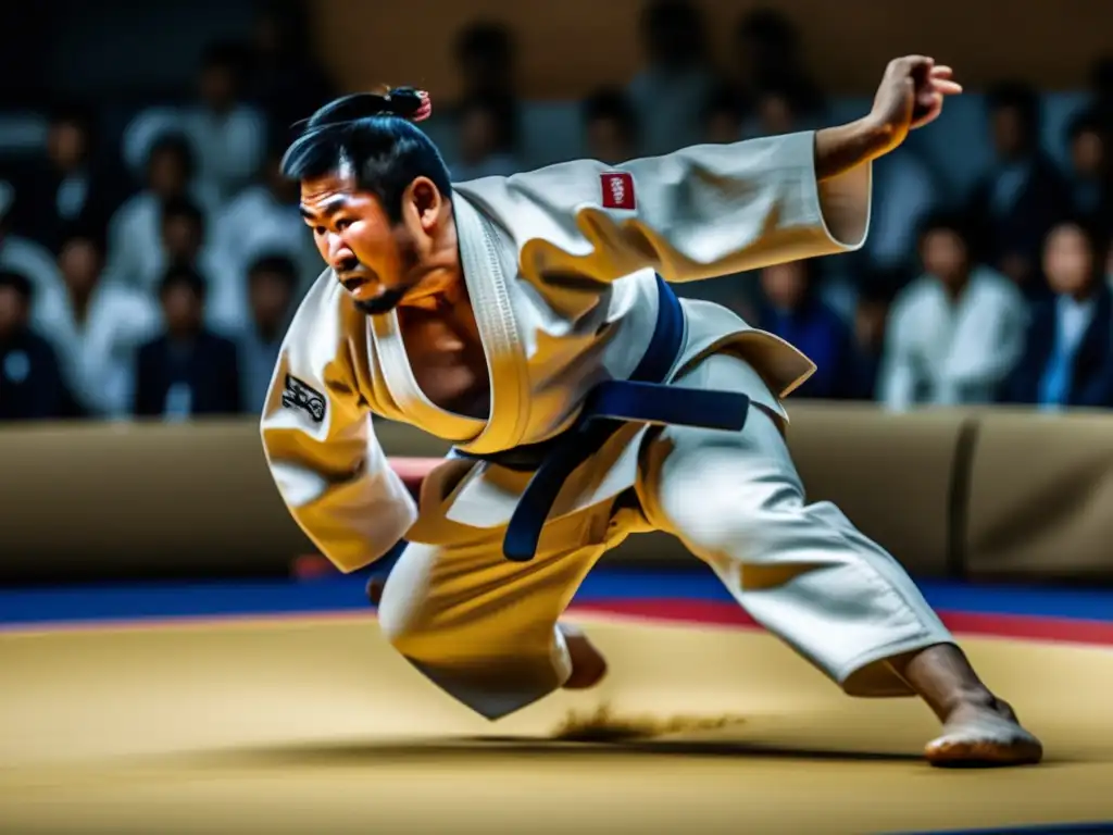 Maestro de judo realiza impecable lanzamiento en competencia, destacando la filosofía del judo y Jigoro Kano