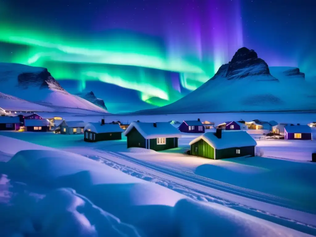 El mágico baile de las luces del norte sobre un pueblo islandés en invierno