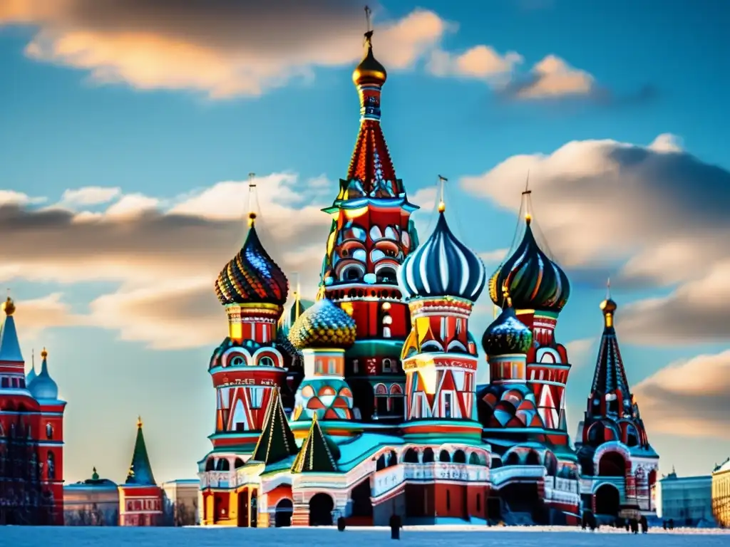 La majestuosa Catedral de San Basilio en Moscú, Rusia, destaca contra el cielo azul