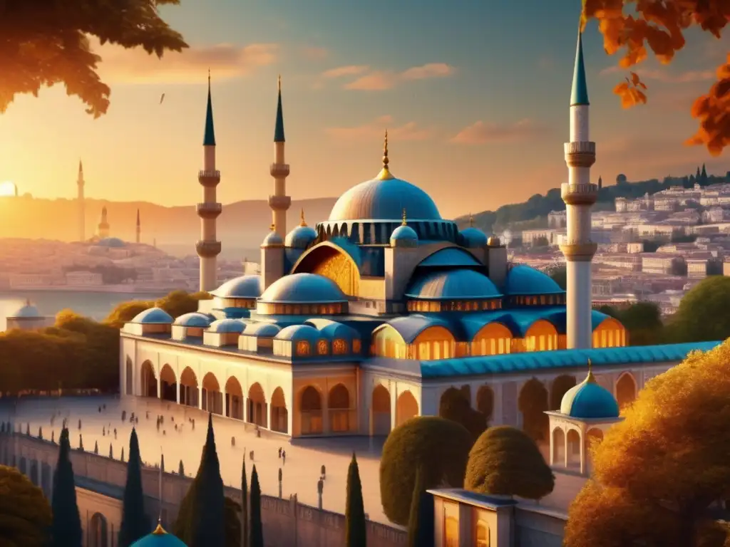 Majestuosidad otomana: El opulento Palacio de Topkapi en 8k Una majestuosa ilustración digital en 8k del opulento Palacio de Topkapi en Estambul, Turquía