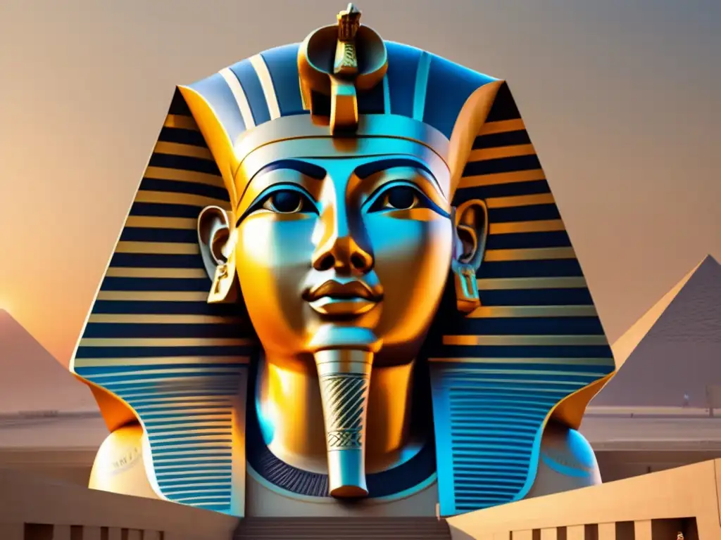 Una majestuosa estatua de Ramsés II, faraón guerrero de Egipto, en el Museo Egipcio de El Cairo, bañada por la cálida luz del atardecer