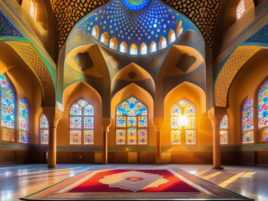 En la majestuosa mezquita de Isfahán, Persia, destaca el arte Safávida con sus mosaicos, vidrieras y techos de madera tallada