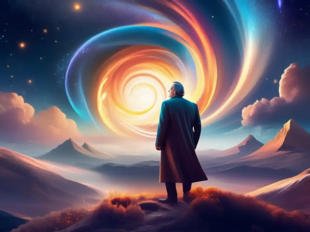 En la majestuosa pintura digital, Vladimir Solovyov, filósofo ruso, irradia sabiduría en un paisaje celestial