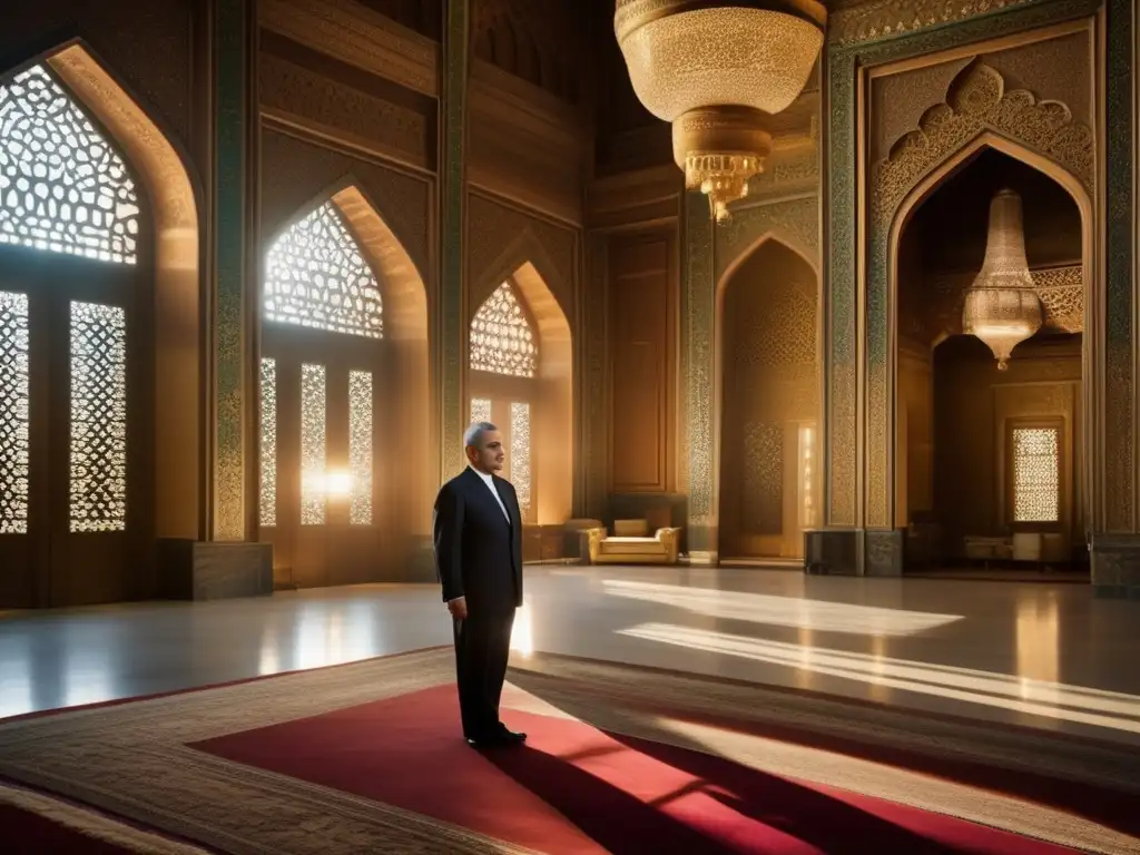 En la majestuosa sala, Reza Shah Pahlavi irradia autoridad en su atuendo regio