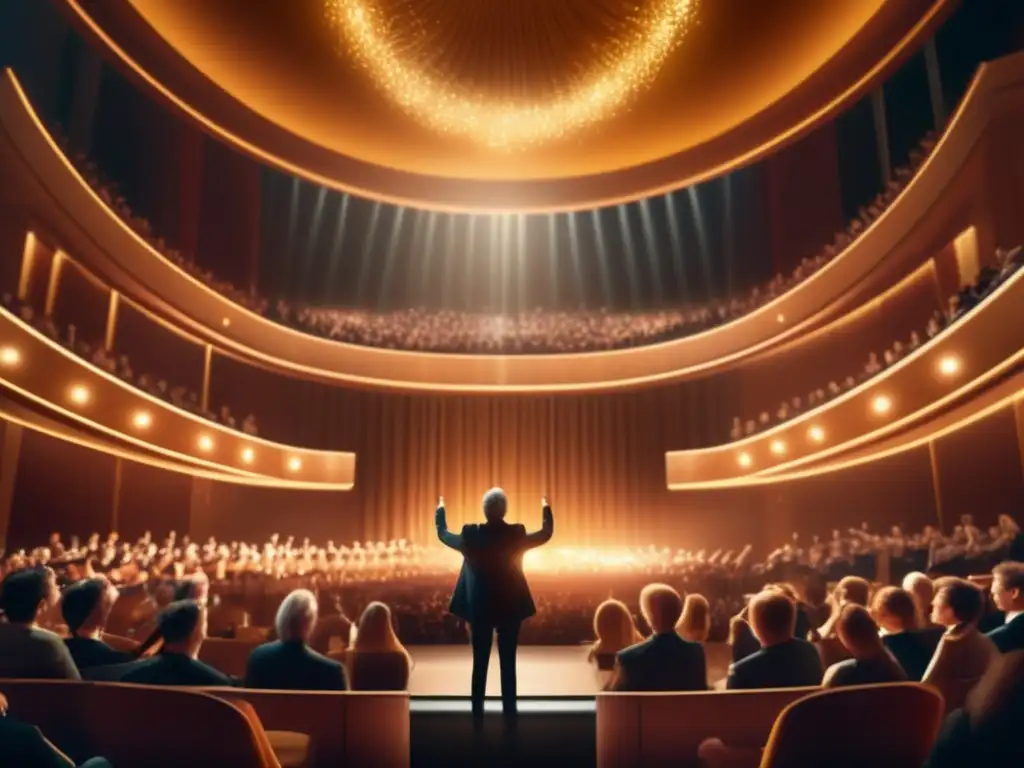 Un majestuoso concierto en un teatro lleno, la orquesta interpretando 'Oda a la Alegría' de Beethoven