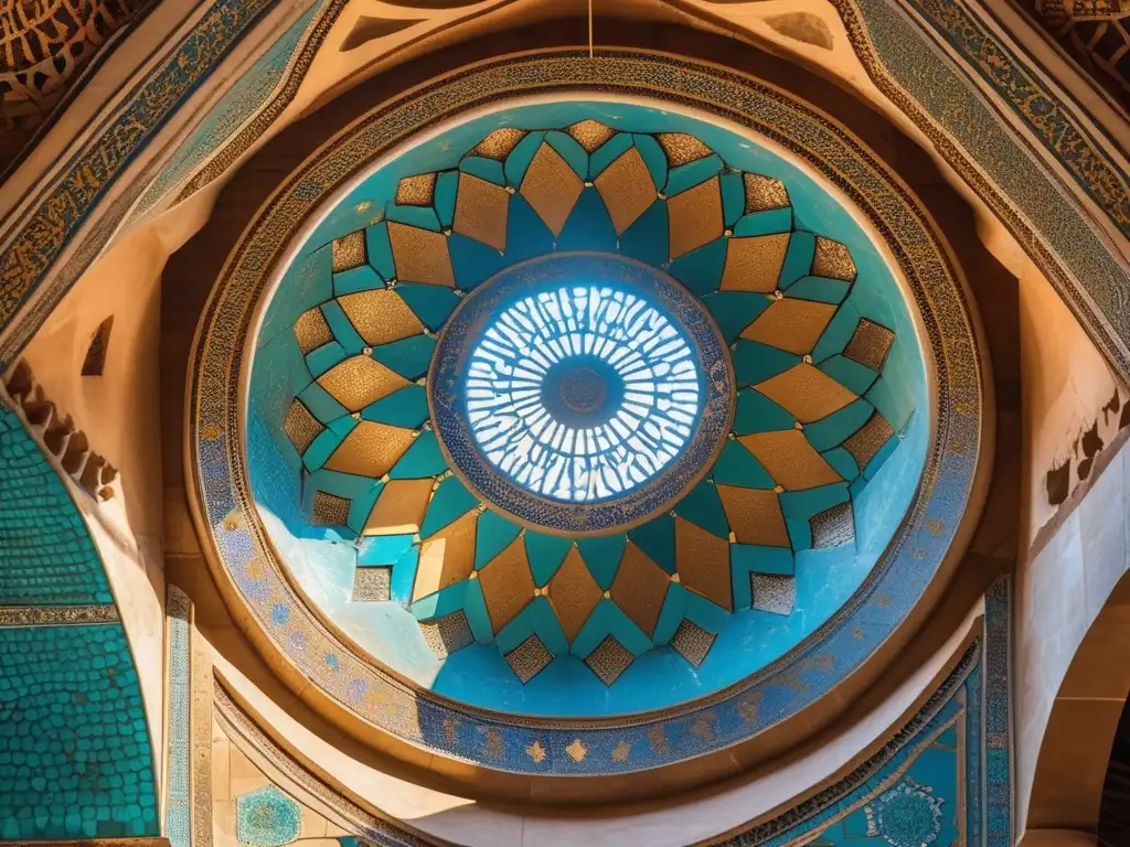 El majestuoso legado cultural selyúcida en Anatolia: cúpula adornada con patrones geométricos y caligrafía, bañada por el cálido sol anatolio