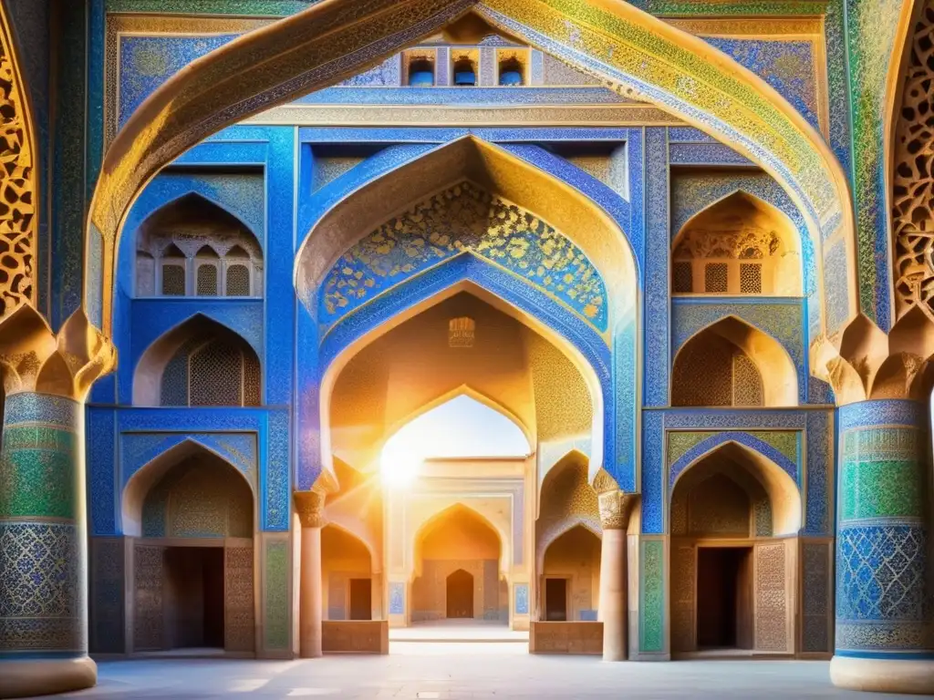 Un majestuoso palacio Safavid, con intrincada arquitectura y colores vibrantes