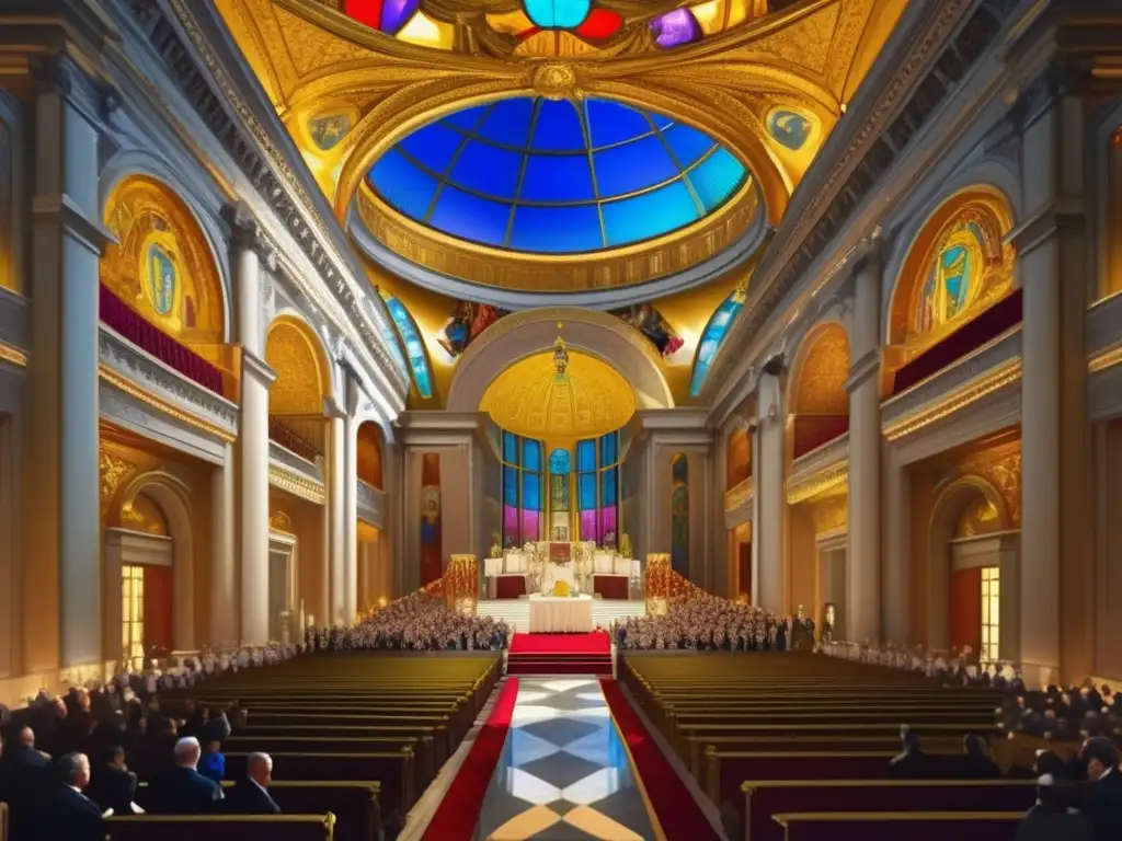 Majestuoso salón papal en el Vaticano con líderes mundiales En el majestuoso salón papal del Vaticano, líderes mundiales se reúnen bajo la mirada de un Papa