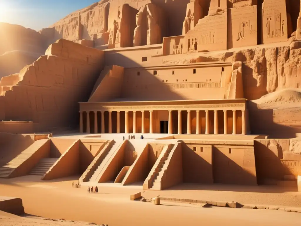 Un majestuoso templo egipcio bañado por la cálida luz del sol