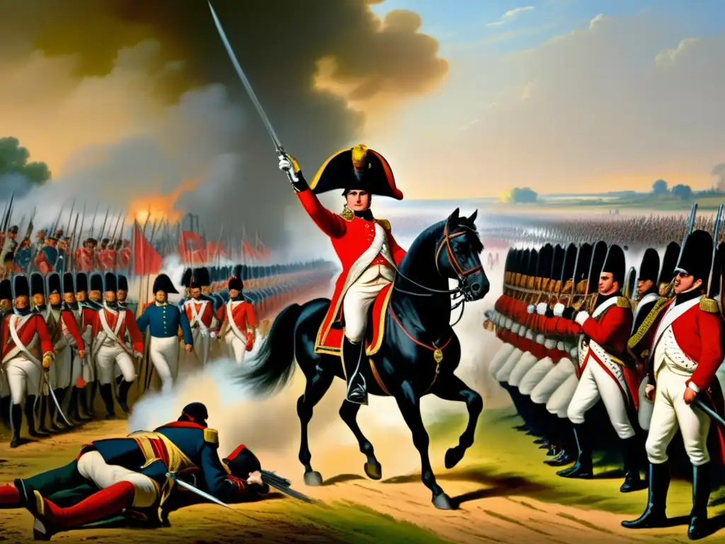 En medio del caos de la batalla, Napoleón dirige estratégicamente a sus tropas hacia la victoria en la Batalla de Marengo en 1800