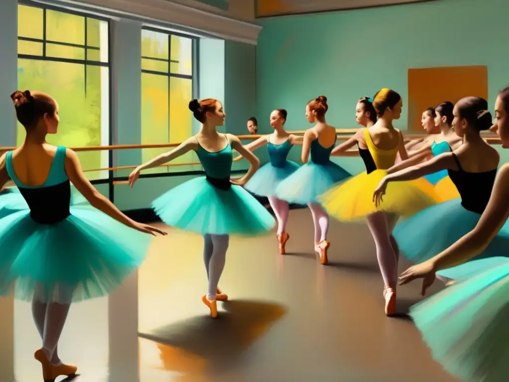 En medio de un estudio de danza vibrante, Edgar Degas captura la gracia de las ballerinas en su pintura