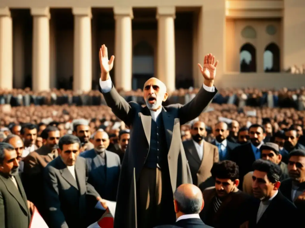En medio de una multitud, Mohammad Mosaddegh enfrenta el Golpe de Estado de 1953 en Irán