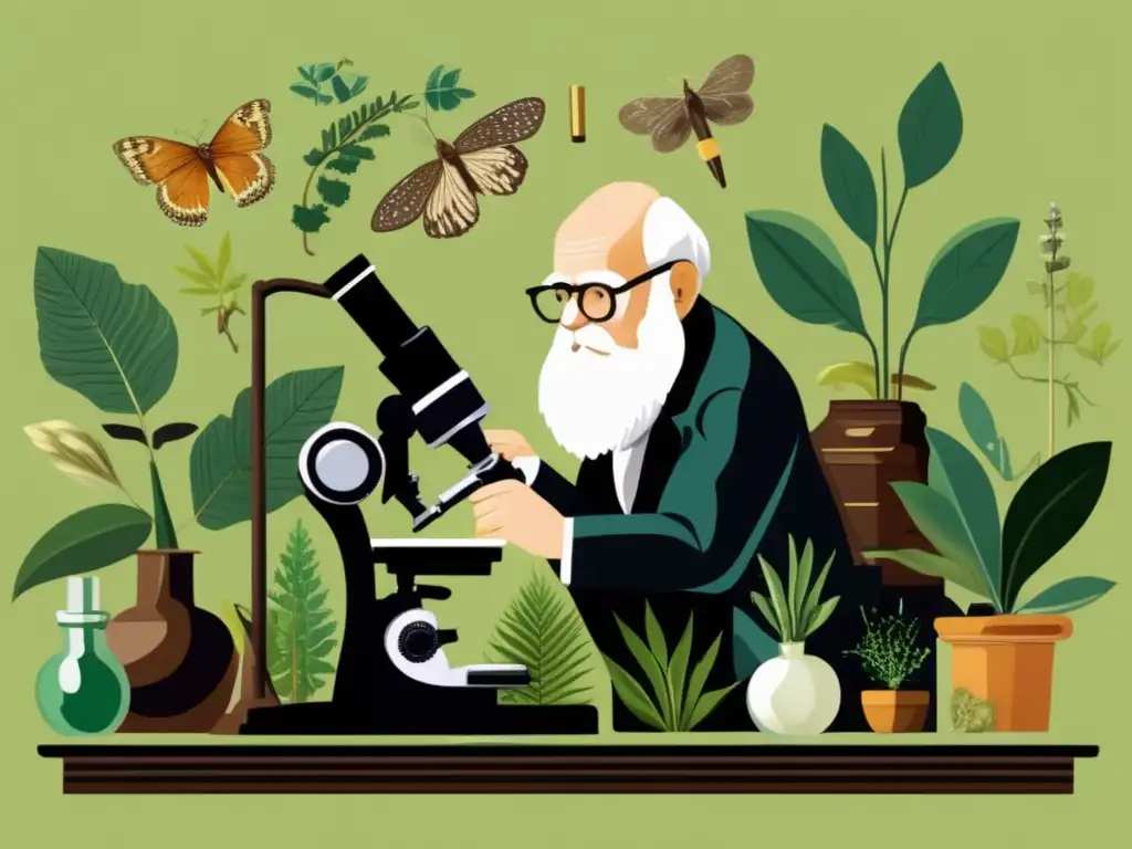 Bajo el microscopio, Charles Darwin examina plantas con determinación en su estudio sobre la evolución