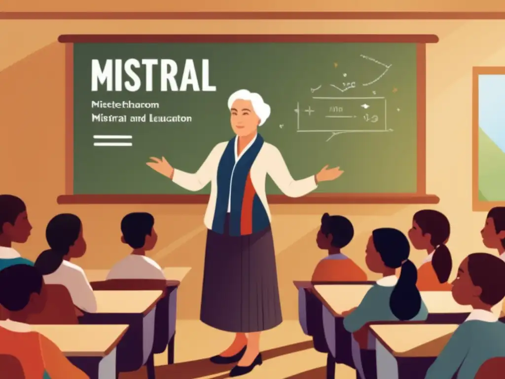 Gabriela Mistral educadora literatura chilena inspirando a estudiantes de todas las edades en un aula vibrante y acogedora