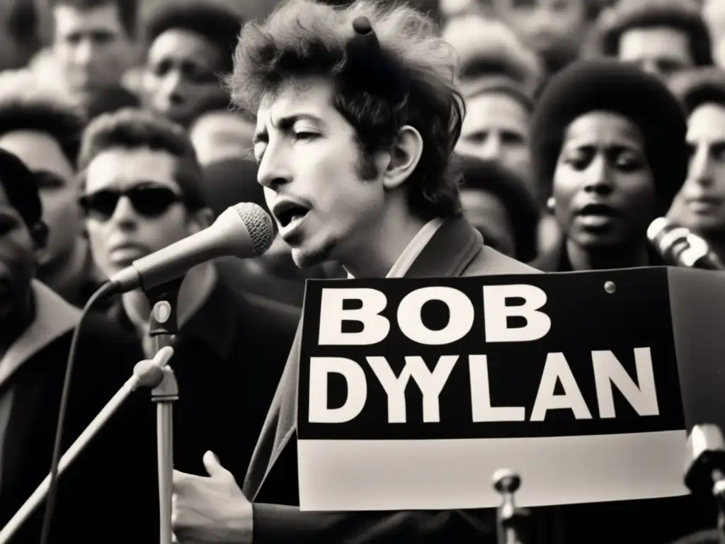 Bob Dylan canta apasionadamente en un mitin de protesta de los 60