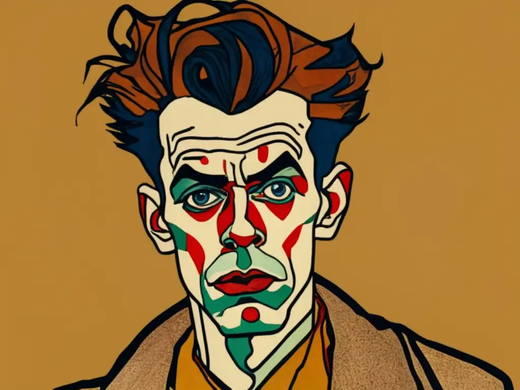 Una representación moderna y detallada del icónico autorretrato de Egon Schiele, capturando su intensa expresión y su rebelión estética en el arte