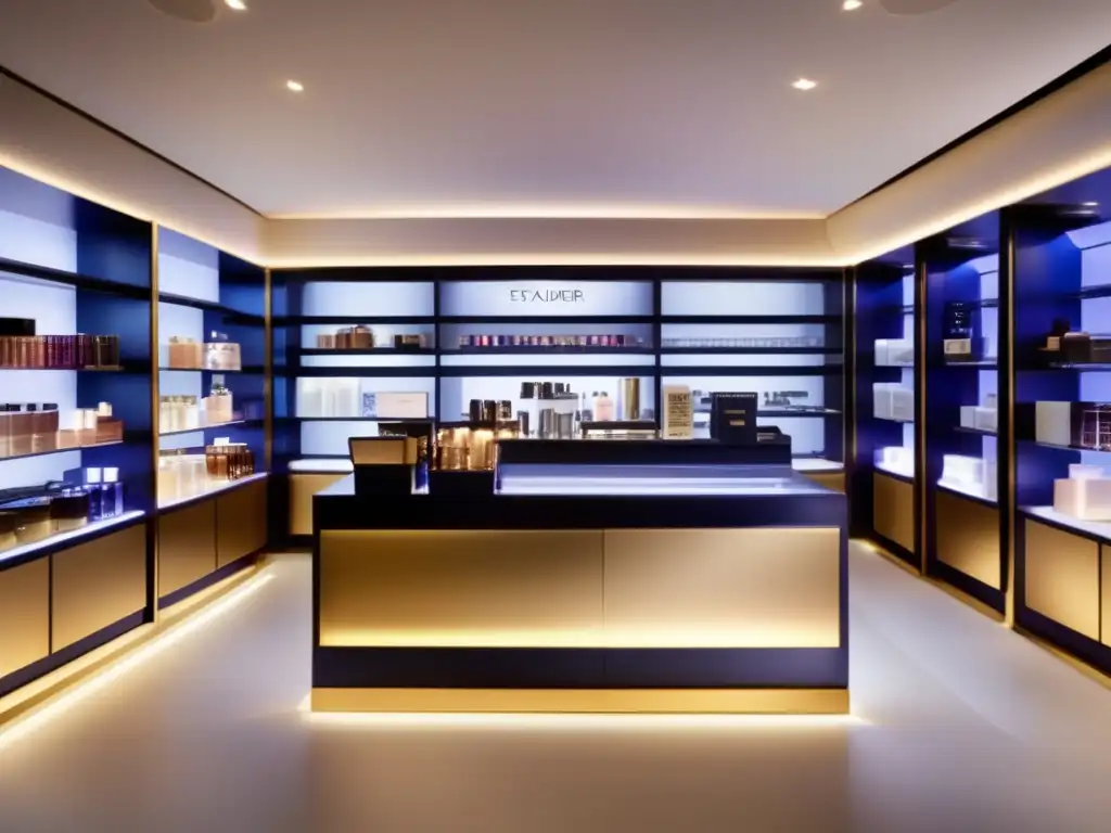 Una moderna y elegante barra de belleza Estée Lauder con una amplia gama de productos
