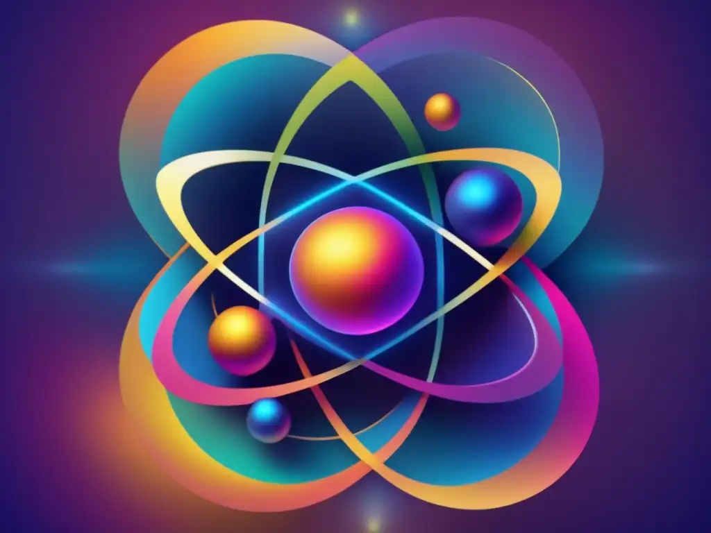 Una representación moderna y futurista del modelo atómico de Niels Bohr, con órbitas de electrones iridiscentes y vibrantes
