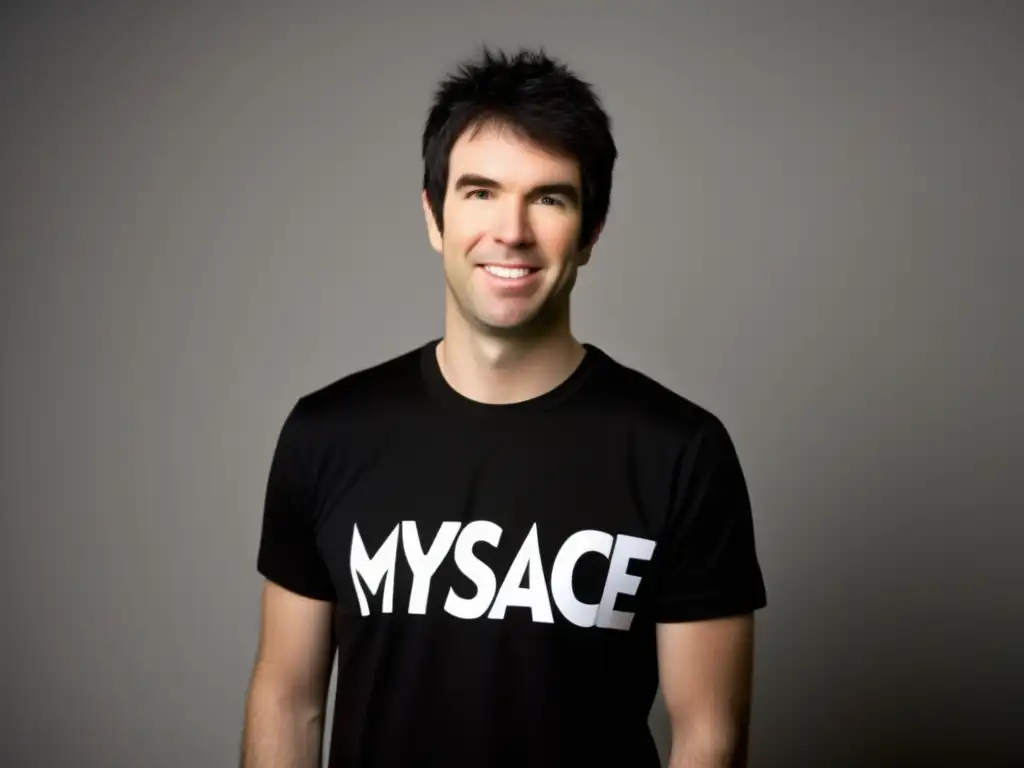 Una fotografía de alta resolución y moderna de Tom Anderson, cofundador de MySpace, mostrando profesionalismo y confianza