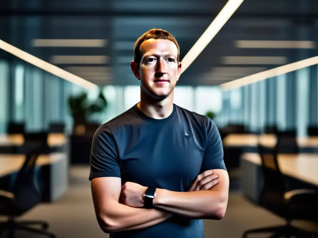 El CEO de Facebook, Mark Zuckerberg, irradia determinación y visión en su moderna oficina