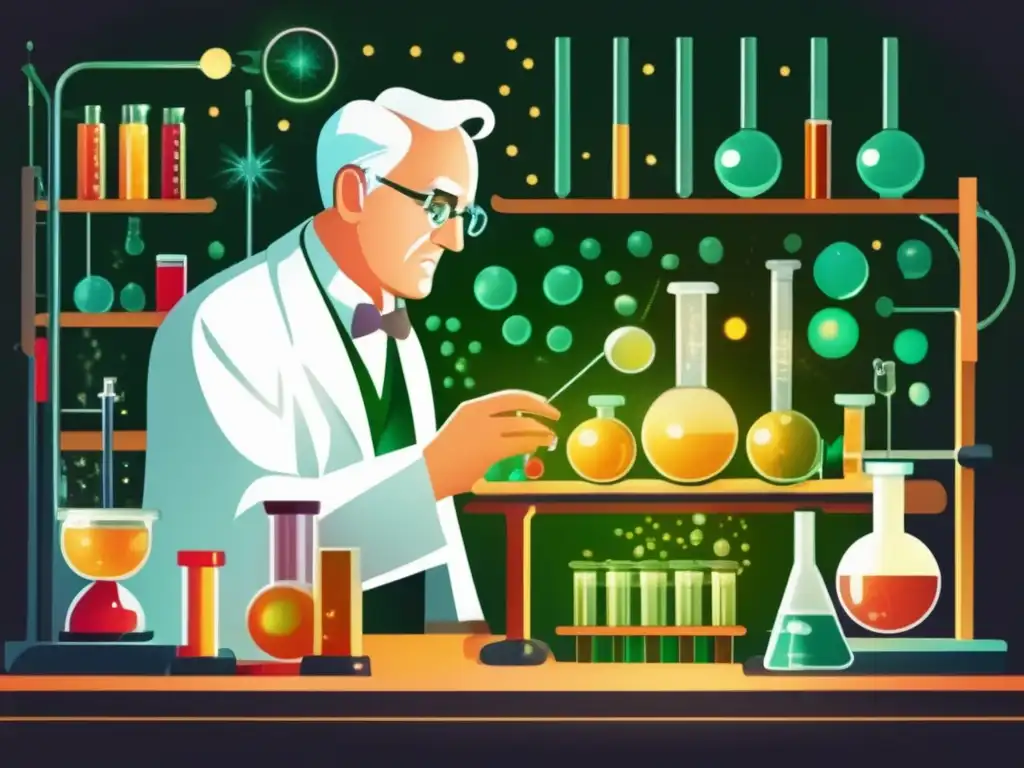 En su moderno laboratorio, Alexander Fleming observa sorprendido el descubrimiento de la penicilina