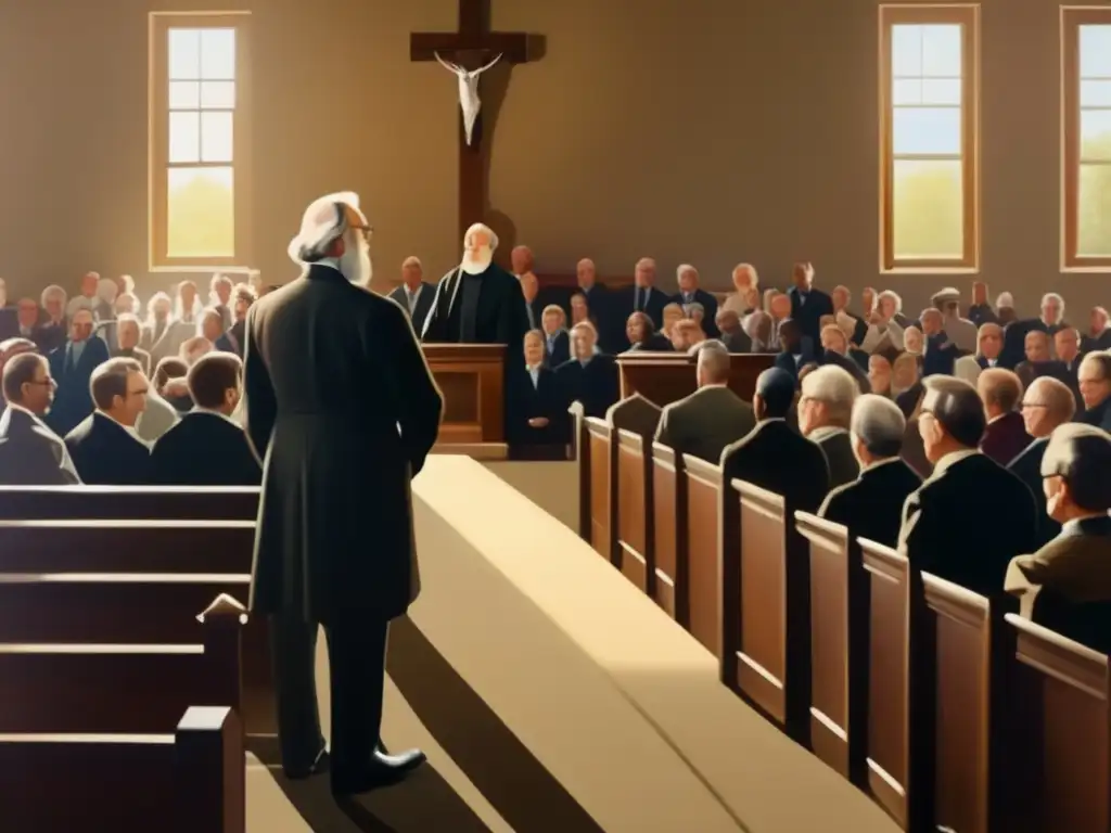 Un momento emotivo mientras Charles Taze Russell ofrece una apasionada predicación a su congregación