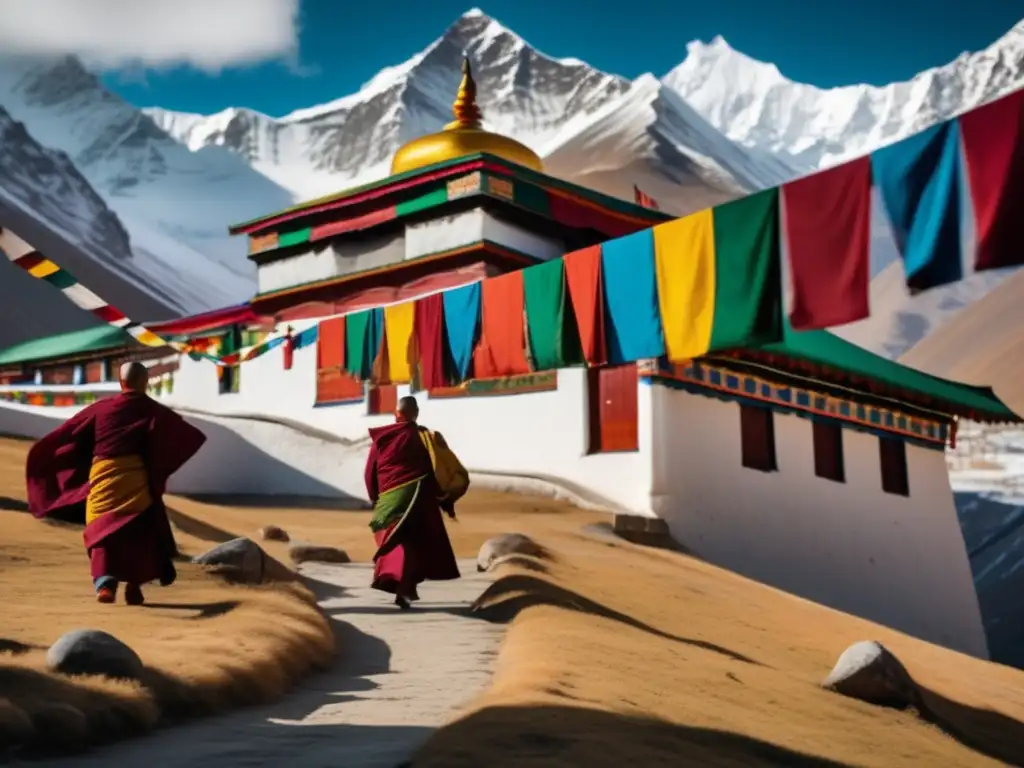 Un monasterio tibetano en los majestuosos Himalayas, donde monjes disfrutan de lógica y debate en budismo tibetano