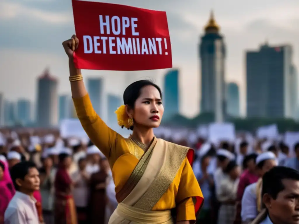 Una mujer de Myanmar desafía con el puño en alto
