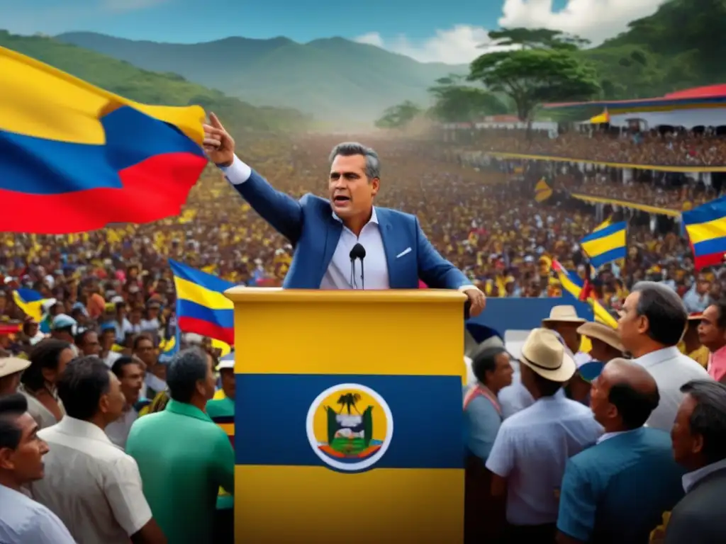 Alfonso López Michelsen habla ante una multitud en un evento político en Colombia, reflejando su legado en el país