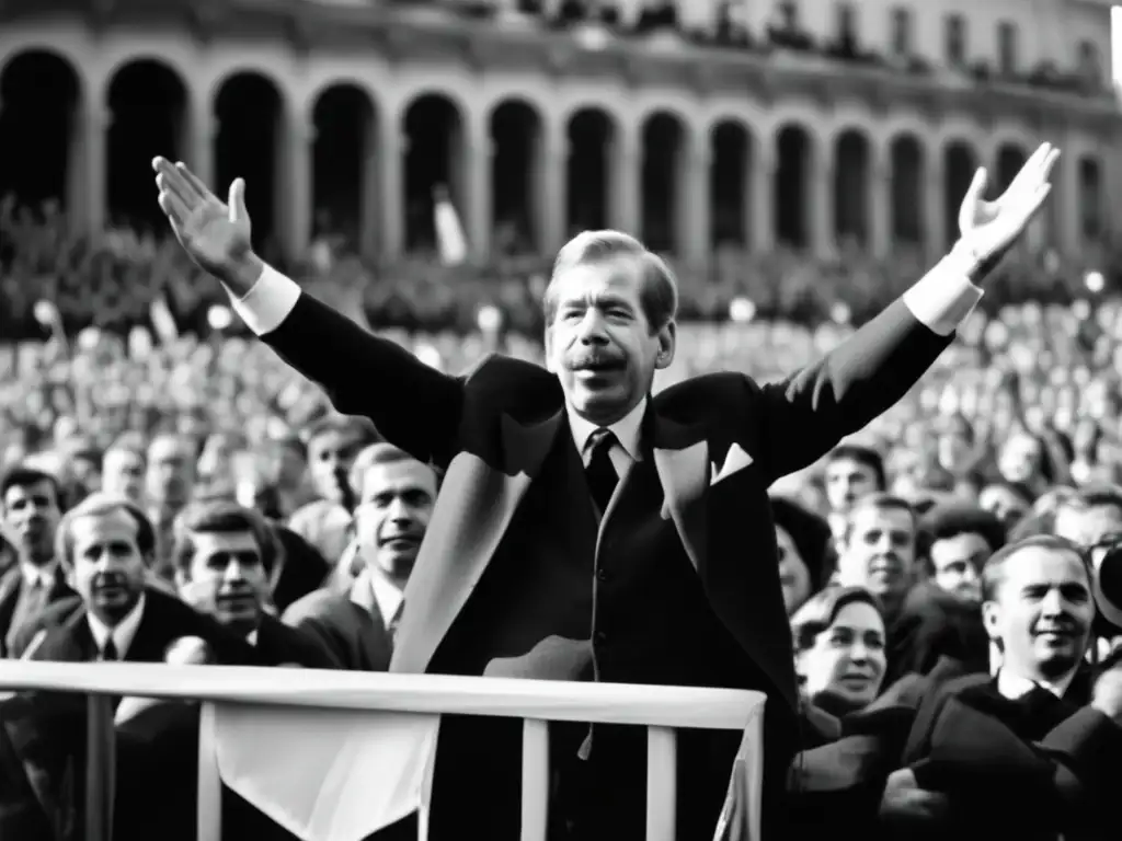 Vaclav Havel lidera a una multitud jubilosa en un momento histórico de la biografía checoslovaca