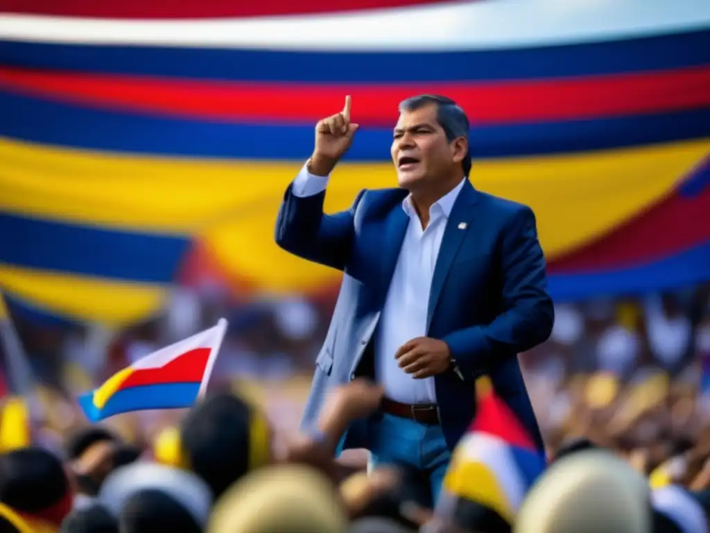 Rafael Correa dirige a una multitud en un vibrante mitin político en Ecuador