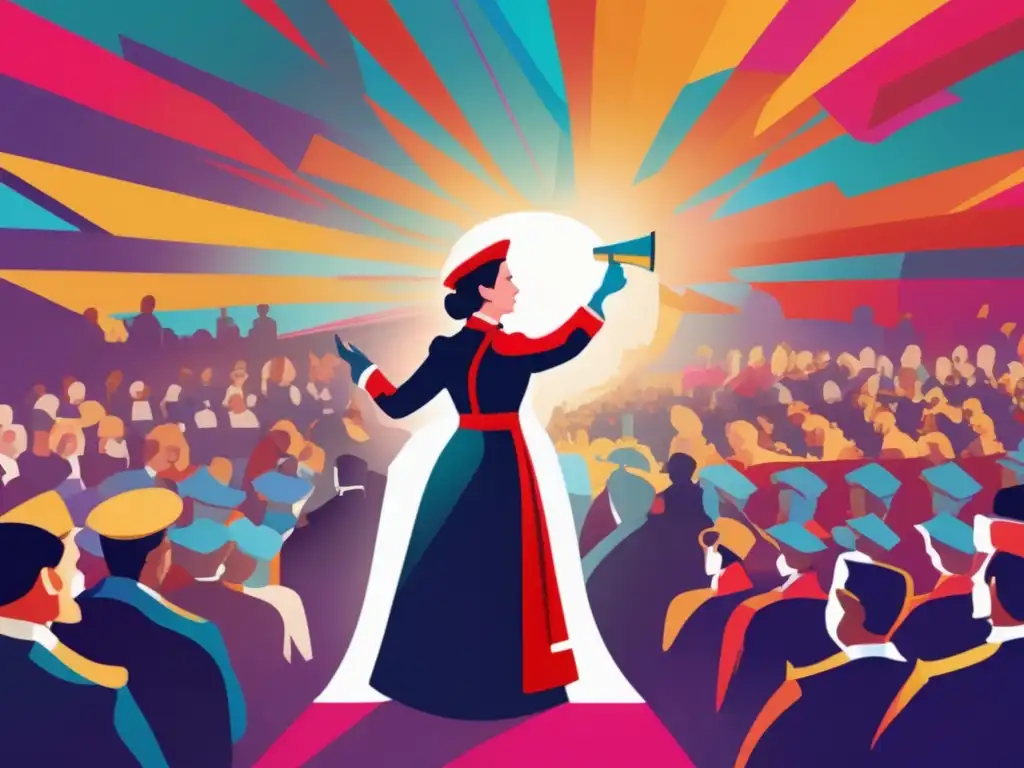 Catherine Booth: Oradora apasionada del Ejército de Salvación Catherine Booth Madre Ejército Salvación habla apasionadamente a una multitud en una vibrante obra de arte digital