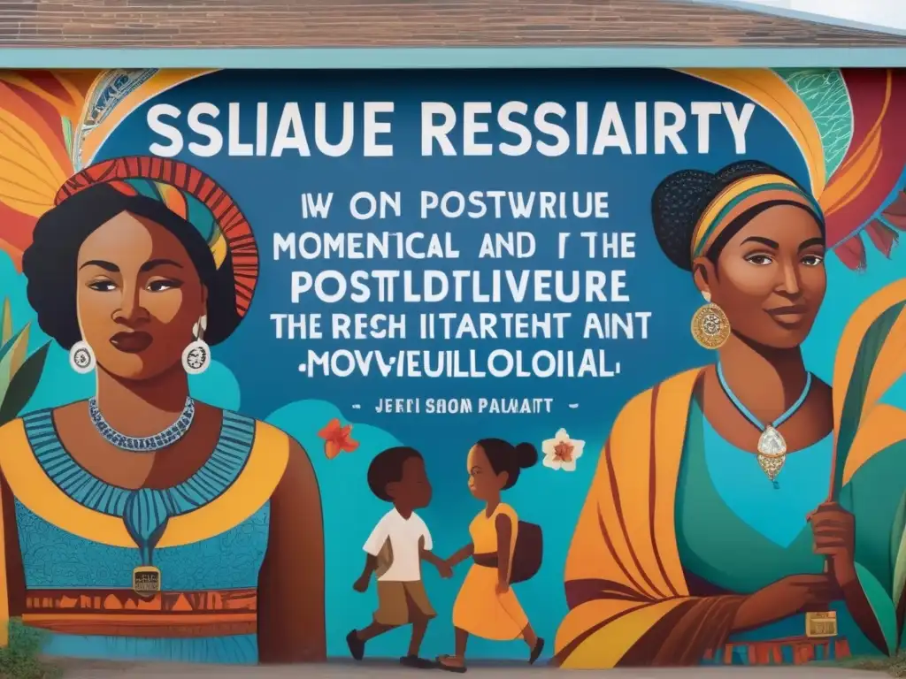 Un mural vibrante en una pared de la ciudad muestra figuras diversas de diferentes culturas y antecedentes uniéndose en solidaridad