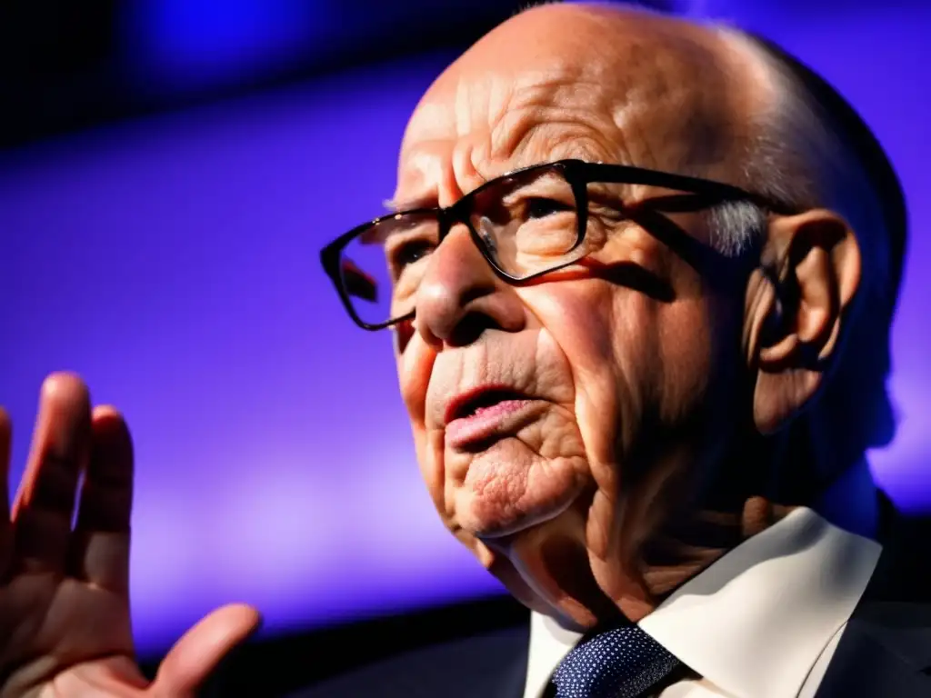 Rupert Murdoch, líder poderoso, con mirada intensa y gesto firme