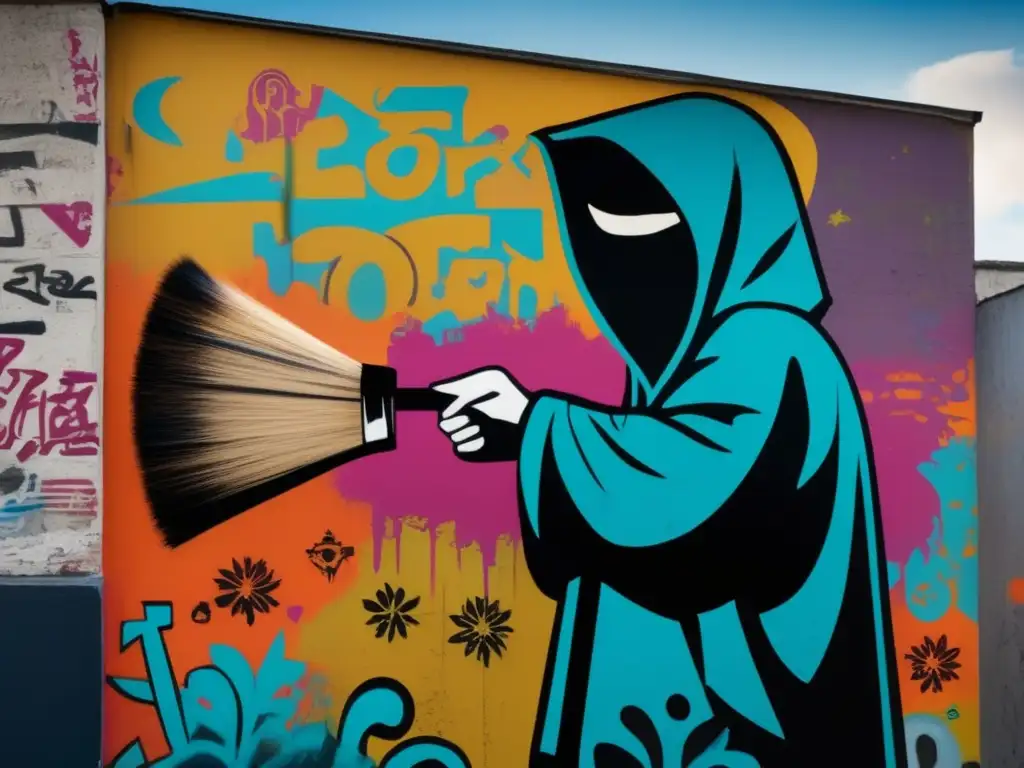 Un muro urbano cubierto de grafitis vibrantes y coloridos