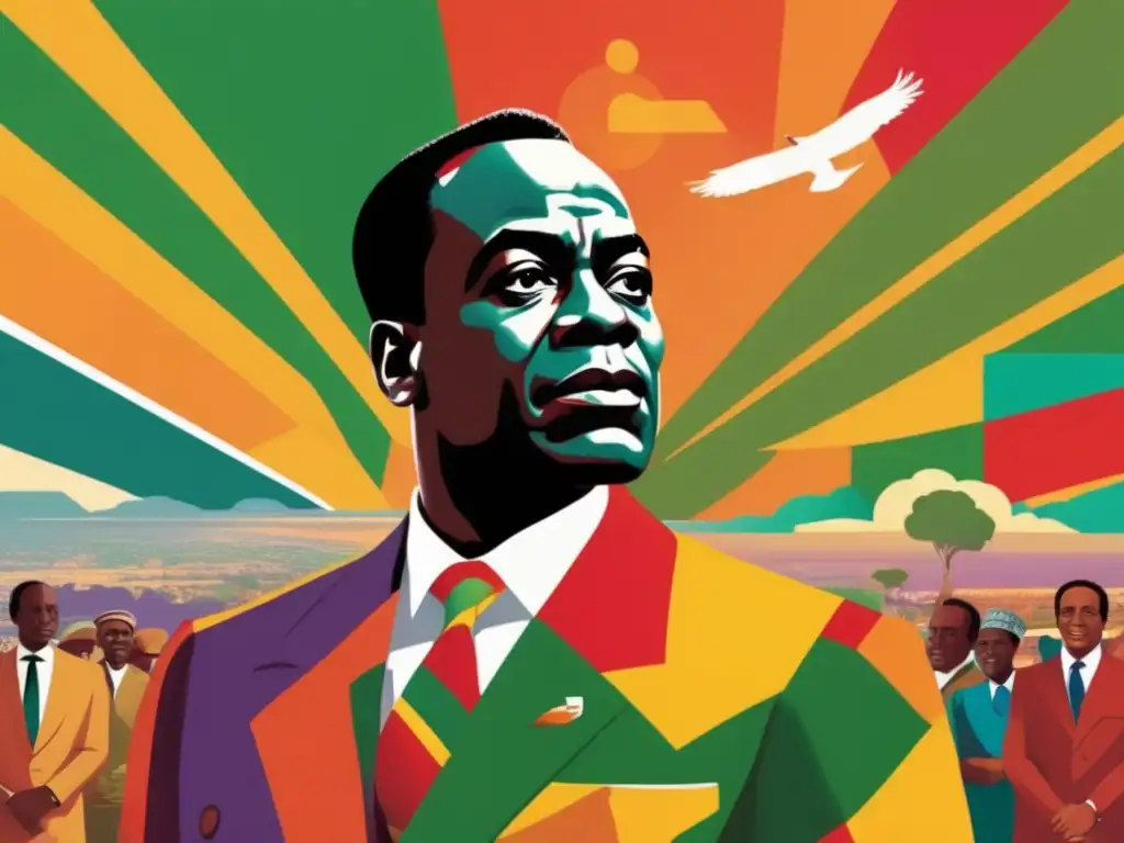 Kwame Nkrumah tiene una visión PanAfricanista poderosa, representada en una ilustración digital vibrante y moderna