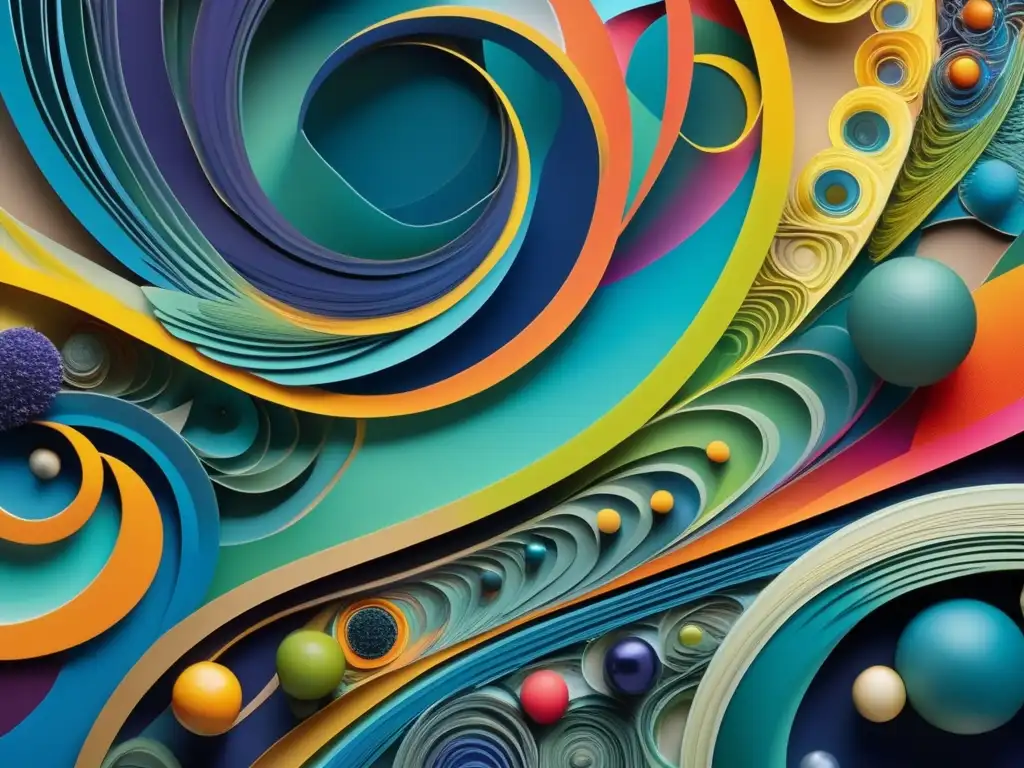 Una obra de arte abstracta detallada, con colores vibrantes y formas dinámicas que reflejan la belleza caótica del descubrimiento científico