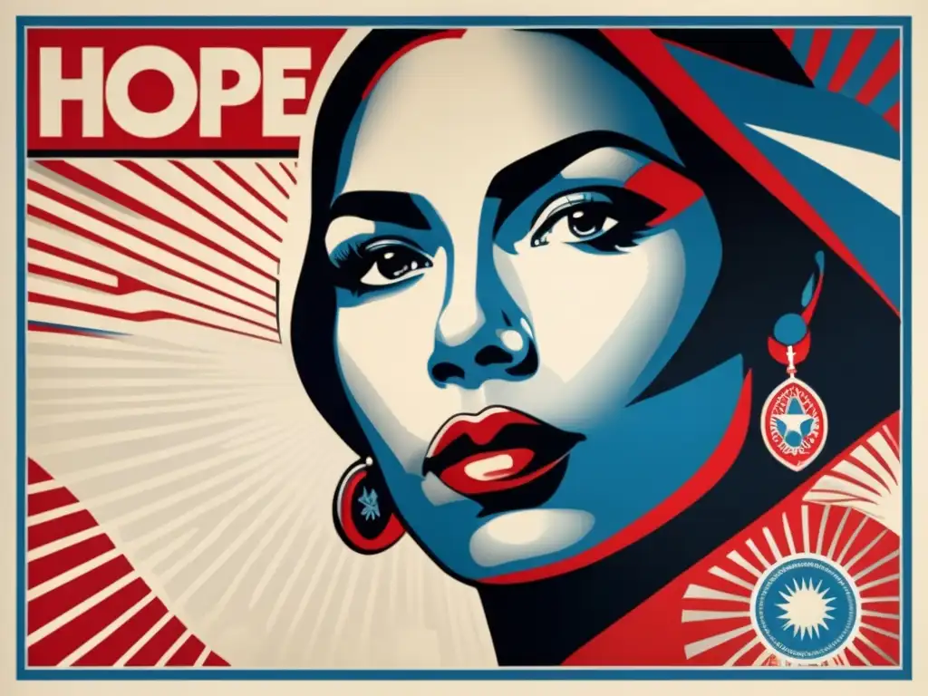 Una obra de arte detallada en 8k del icónico póster 'Hope' de Shepard Fairey