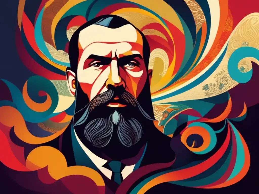 Una obra de arte digital de alta resolución que representa la travesía psicológica de Fiodor Dostoyevski