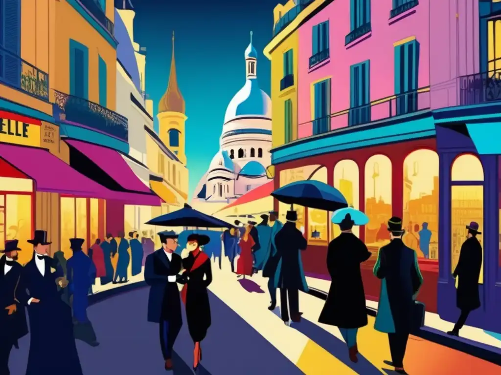 Una obra de arte digital de alta resolución que muestra las bulliciosas calles de Montmartre durante la Belle Époque, con los icónicos personajes de Toulouse-Lautrec y la vibrante vida nocturna capturando la esencia de la época