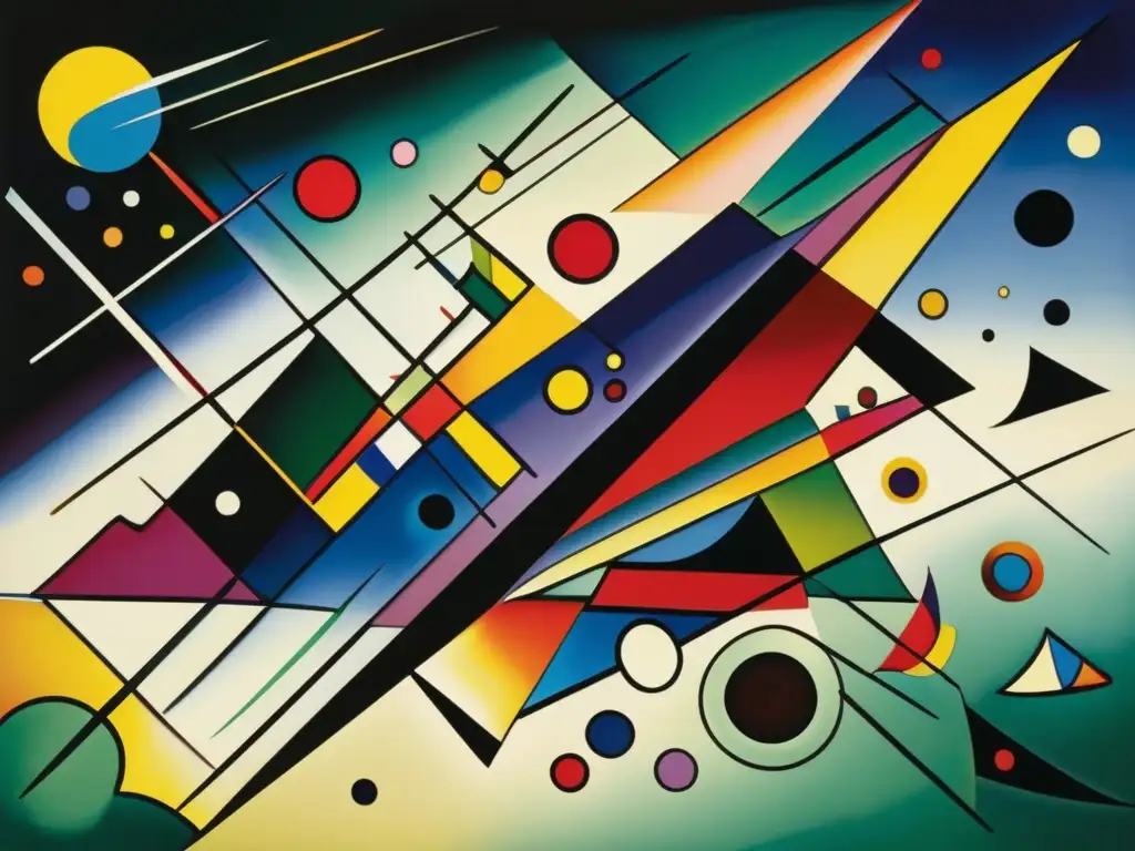 Una obra maestra abstracta de Wassily Kandinsky, con colores vibrantes y patrones geométricos dinámicos