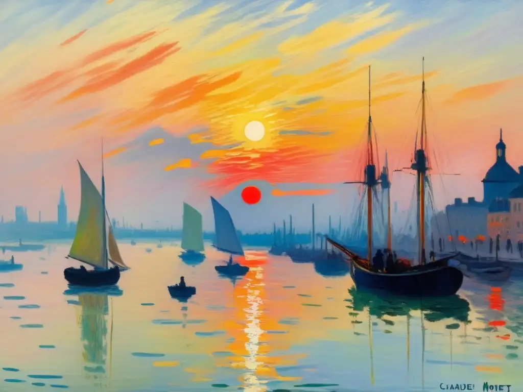 Una obra maestra detallada en 8k de 'Impresión, salida del sol' de Claude Monet, desafiando normas del arte impresionista