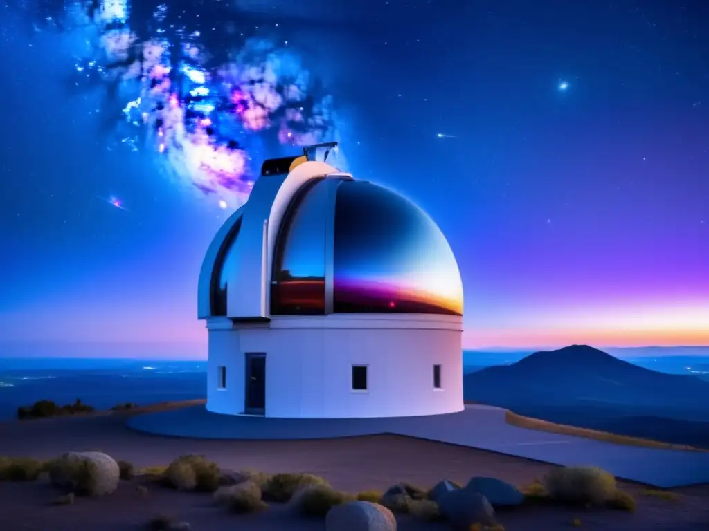 Desde un observatorio moderno, se contempla el cosmos, con nebulosas, galaxias y estrellas
