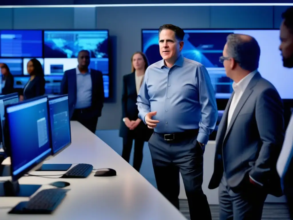 En una oficina moderna, Michael Dell lidera una conversación sobre personalización en la computación moderna