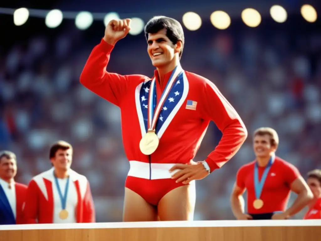 Mark Spitz récord oros olímpicos, victorioso en el podio con sus siete medallas de oro olímpicas