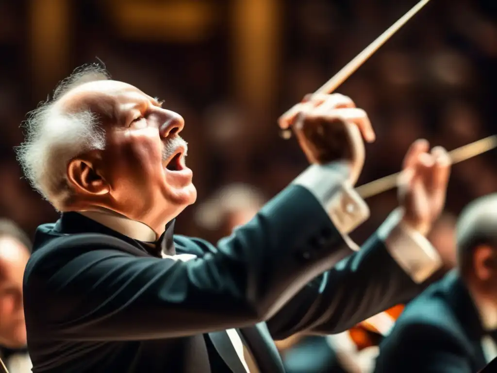 Richard Strauss dirige apasionadamente a la orquesta, creando una escena emotiva