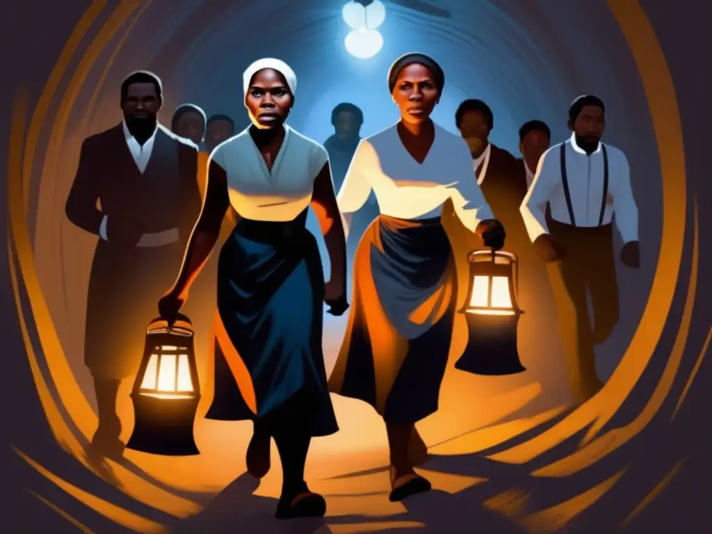 En la oscuridad del ferrocarril subterráneo, Harriet Tubman guía valientemente a los esclavos hacia la libertad